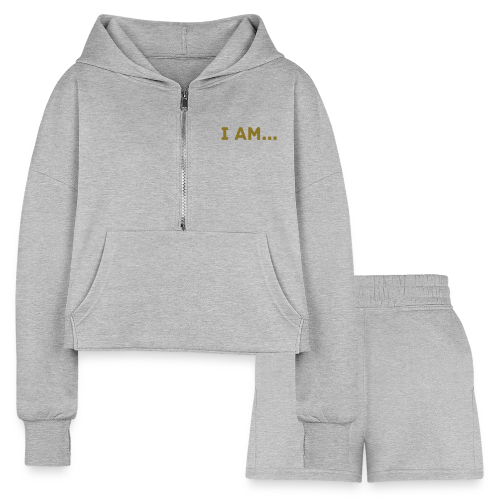 I AM... Women’s Cropped Hoodie & Jogger Short Set - heather gray