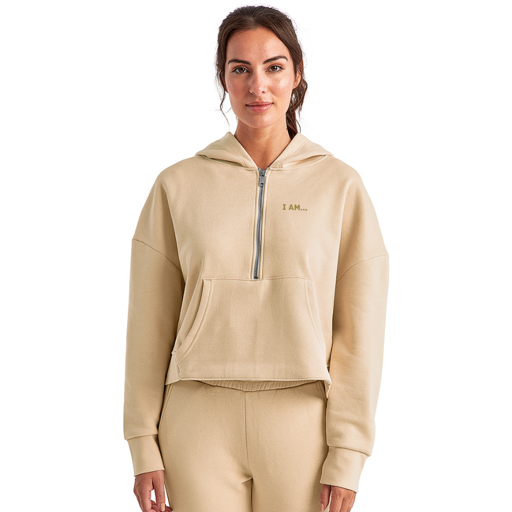 I AM... Women's Half Zip Cropped Hoodie - nude